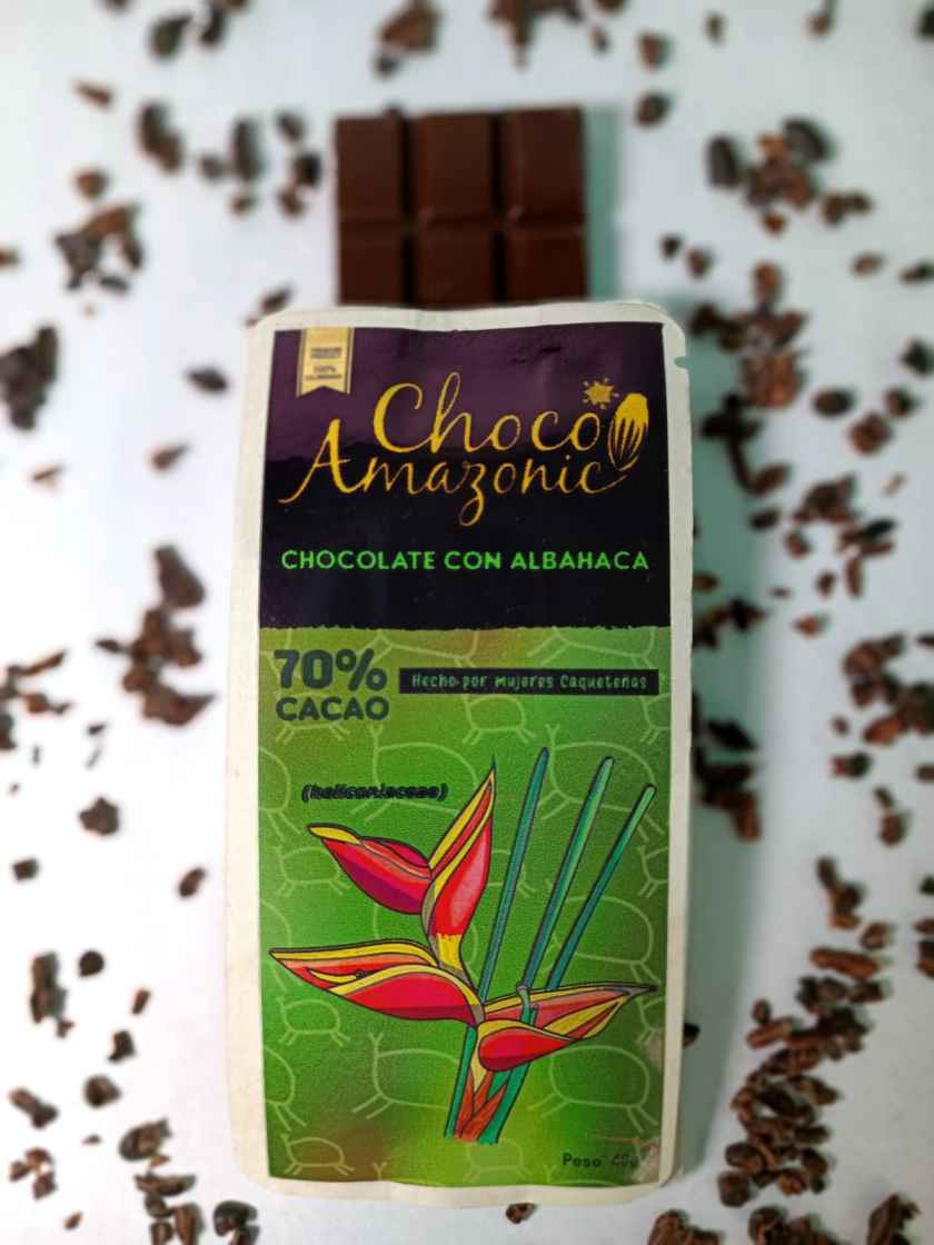 Barra de cacao al 70%  con albahaca - Chocoamazonic 40g.